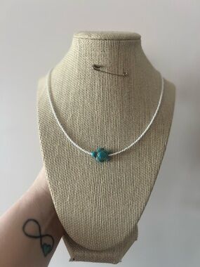 #20. Handmade White and Blue Beaded Necklace